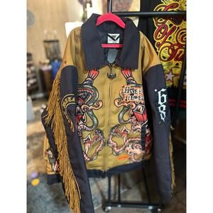 SZ L - Watson Fringe Jacket, Blk/Mustard